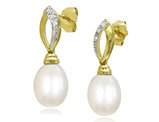 White Cultured Freshwater Pearl 7.5-8mm Drop Earrings in 10K Yellow Gold
